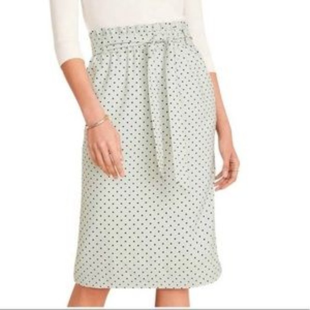 NWT - Ann Taylor Mint Green Swiss Dot Belted Midi Skirt - Medium